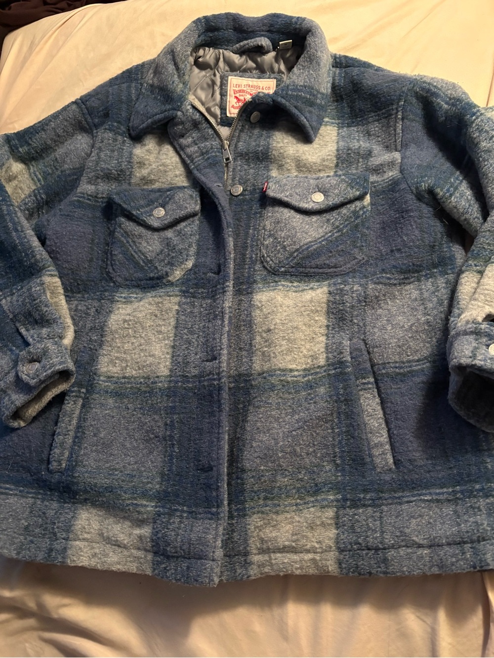 Levi's Blue Plaid Wool-Blend Shacket Jacket